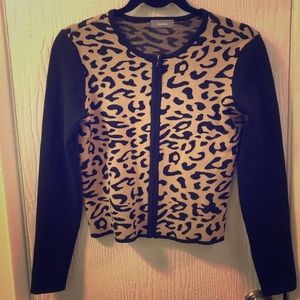 Leopard print zip up sweater